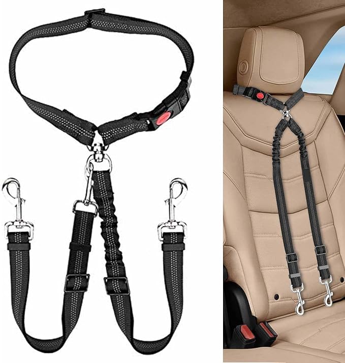 Dog Seat Belt for Car, Dual Pet Vehicle Headrest Restraint Safety Seatbelt by Unknown
