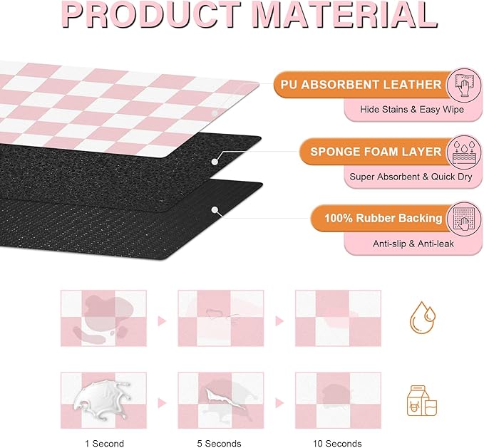 Pet Feeding Mat, Checkered Cat Bowl Mats, Quick Dry Dog Water Dispenser Mats - Image 2