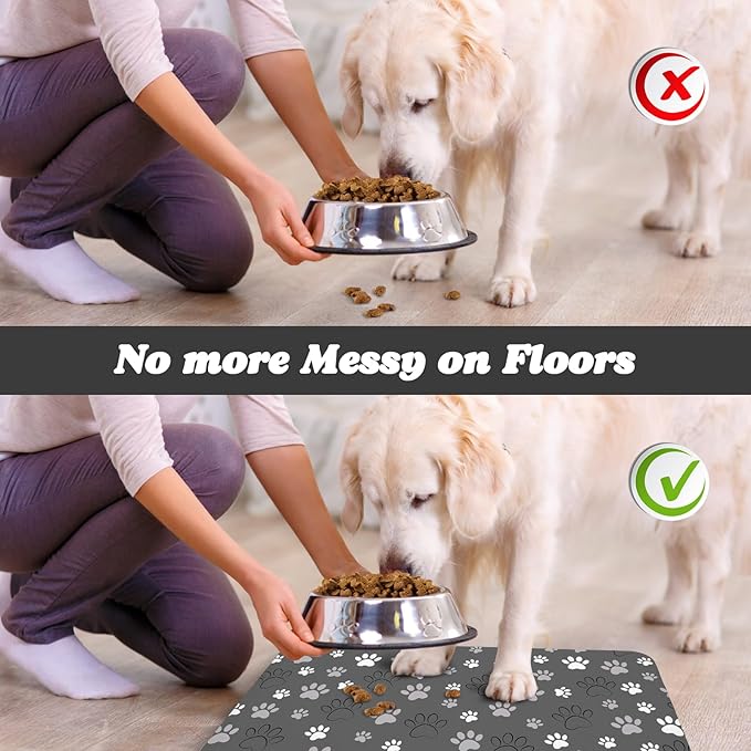 Dog Food Mat, Absorbent Water Bowl Mats Cat Pet Feeding Placemats Dark Gray 16 - Image 5