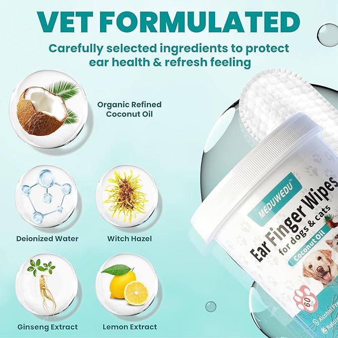 Ear Cleaner Finger Wipes 60 Counts, Dog Ear Cleaner, Soft & Easy Otic Cleaning - Image 3