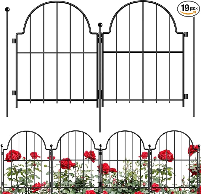 Garden Fence, 17 in x 21 ft Arched Rustproof Metal No Dig Fence Garden Fence by Blingluck