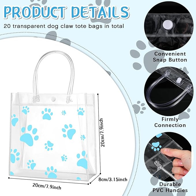 Teling 20 Packs Dog Paw Clear PVC Gift Bags - Image 2