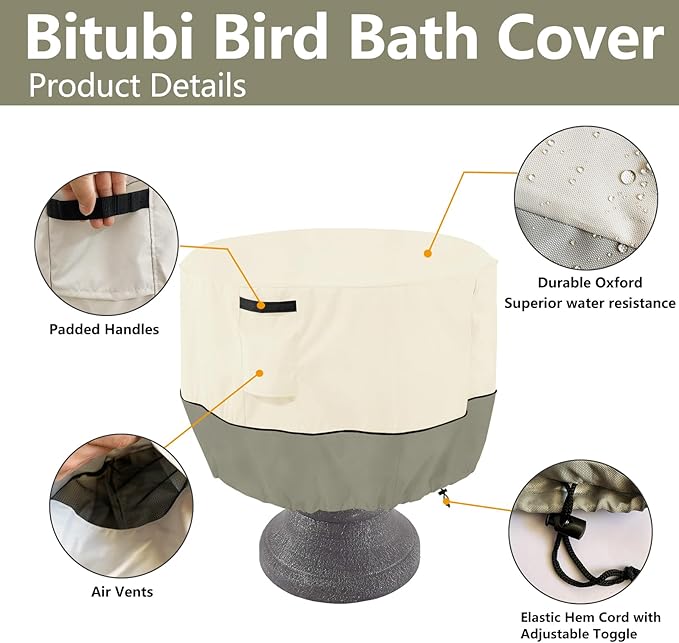 Bitubi Bird Bath Cover（24"x18"） 600D Oxford Cloth Garden Fountain Statue - Image 4