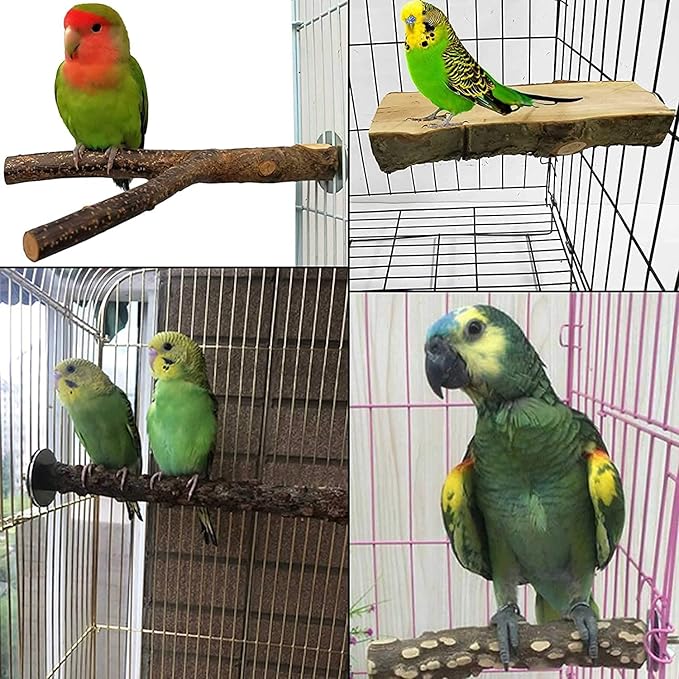 kathson 8PCS Wood Bird Perch Natural Parakeet Perches Bird Swing Chew Toys - Image 2