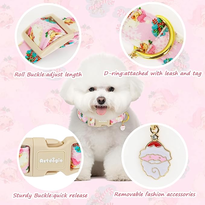 Christmas Dog Collar for Extra Small Dogs, Adjustable Poly-Cotton Fabric Collar - Image 3
