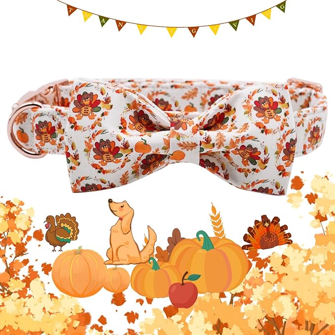 Dog Collar - Thanksgiving Turkey Pet Collar Bowtie Gift Cotton Cute Bow Collar - Image 3