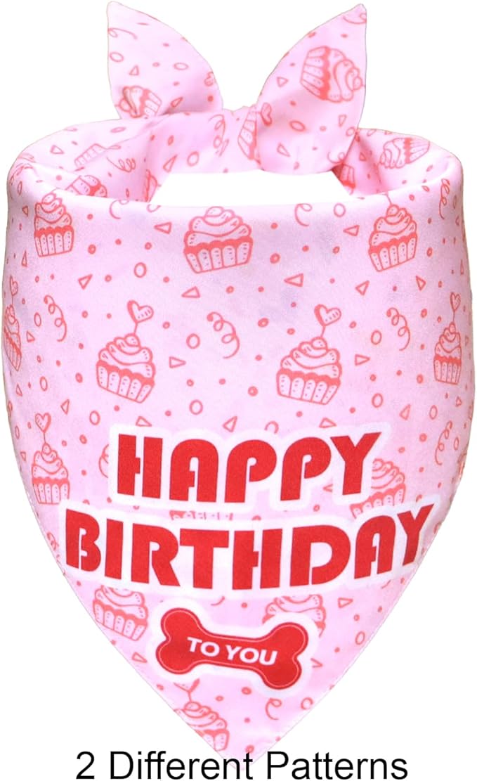 Dog Birthday Bandana Girl for Medium Large Dogs, Reversible 2 Patterns in 1 - Image 2