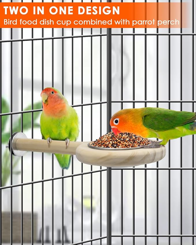 KATUMO Bird Perch Feeding Cup Birds Platform Parrot Wood Perch Stand Toy Cage - Image 4