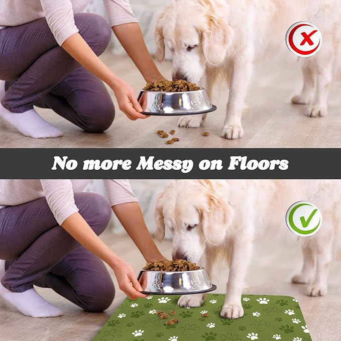 Dog Food Mat, Absorbent Water Bowl Mats Cat Pet Feeding Placemats Dark Green 16 - Image 5