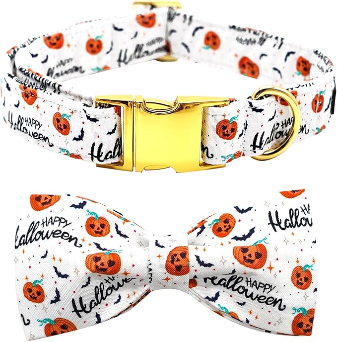 Halloween Dog Collar, Pet Collar Bow Pumpkin Pet Collar Girl Boy Bow Dog by BoboRainbow
