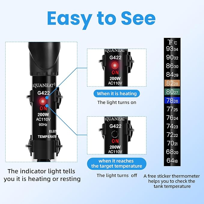 AQUANEAT Aquarium Heater, 200W Fish Tank Heater, Adjustable Submersible Water - Image 7