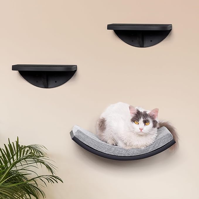 Cat Wall Shelf, Curved Cats Wall Bed, Wall Mounted Cat Grey Climbing Shelves - Image 6