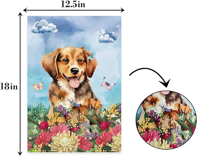 Dog Welcome Garden Flag Welcome Happy Butterfly Dog Animals Outdoor Garden - Image 2