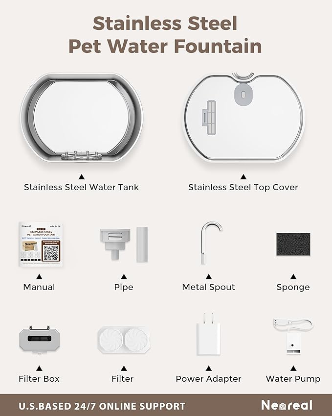 Cat Water Fountain Stainless Steel: 74oz/2.2L Cat Fountain - Image 8