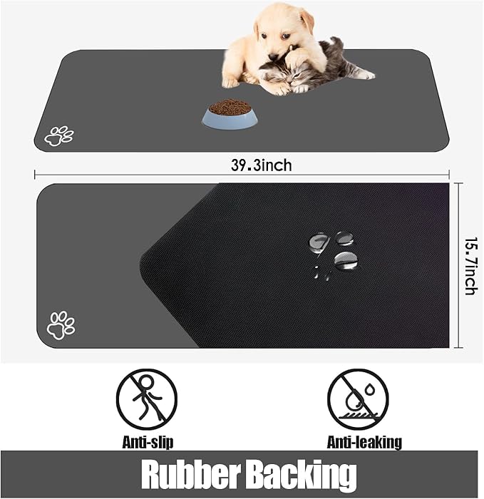 Large Pet Feeding Mat, 39.3" x 15.7" Absorbent Quick Dry Dog Mat - Image 3