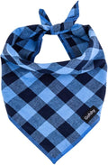 Boy Dog Bandana XLarge-Blue Black Dog Scarf Buffalo Plaid Printing Adjustable by Gofshy