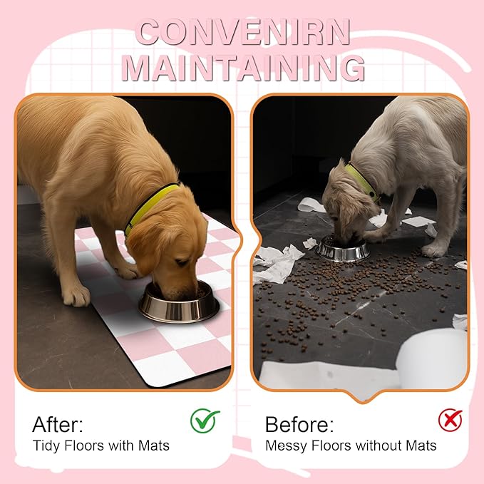 Pet Feeding Mat, Checkered Cat Bowl Mats, Quick Dry Dog Water Dispenser Mats - Image 4