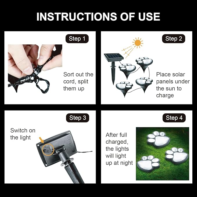 Animal Paw Print Solar Lights Outdoor Garden Decor, 4 Pack Paw Print Lights - Image 4