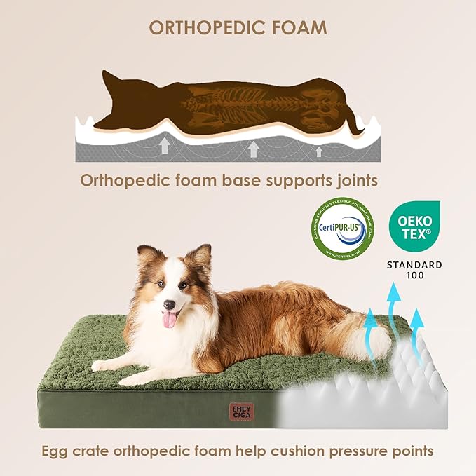 EHEYCIGA Orthopedic Foam Dog Bed, Dark Green - Image 3