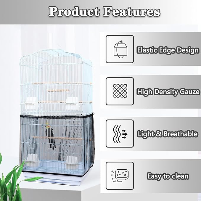 Bird Cage Seed Catcher, Bird Cage Net Cover Adjustable Bird Cage Netting Seed - Image 4