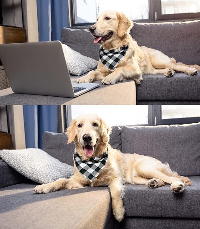 Christmas Plaid Bandana with Button, Fall Dual Layer Soft Cotton Triangle Dog - Image 6