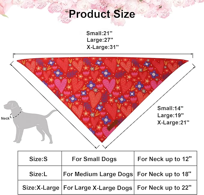 ADOGGYGO Valentines Dog Bandana 2 Pack, Heart and Floral Print Puppy Scarf Bib - Image 4