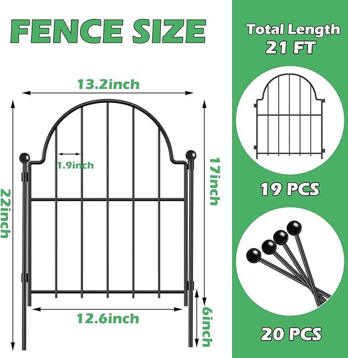 Garden Fence, 17 in x 21 ft Arched Rustproof Metal No Dig Fence Garden Fence - Image 2