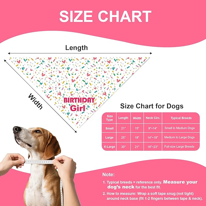 Dog Birthday Bandana Girl for Medium Large Dogs, Reversible 2 Patterns in 1 - Image 4