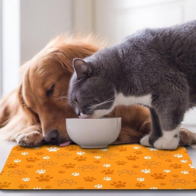 Dog Food Mat, Absorbent Water Bowl Mats Cat Pet Feeding Placemats Orange 17 * - Image 7