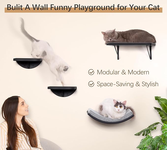 Cat Wall Shelf, Curved Cats Wall Bed, Wall Mounted Cat Grey Climbing Shelves - Image 3
