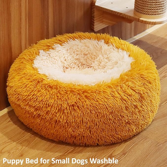 Calming Donut Dogs Beds for Small Dogs Washable, 19inch Fluffy Round Puppy Bed - Image 5