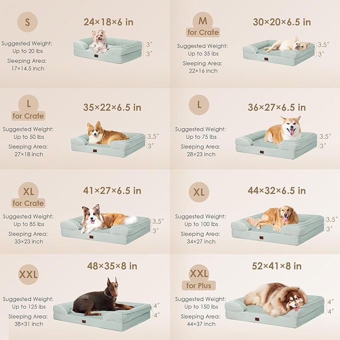 EHEYCIGA Orthopedic Dog Bed for Medium Dogs, Waterproof Memory Foam, Sage Green - Image 2