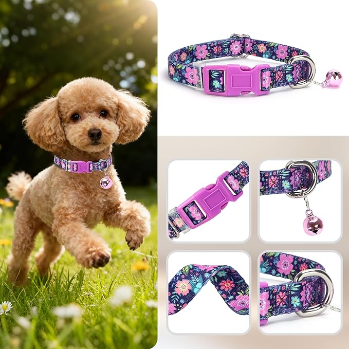 Floral Puppy Collar with Bell - Image 3