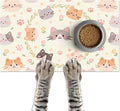Cat Feeding Mat 24x16 inch Floral Ring Kitten Print Pet Bowl Placemat Non Slip by HOMETITUTE
