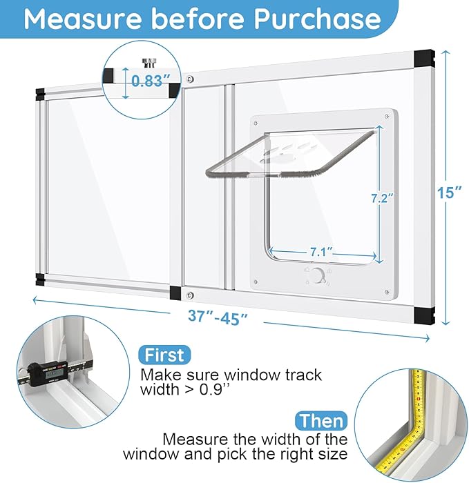 Sliding Cat Door for Window, Fits 37"-45" Width Window, 2-Min Install | - Image 4