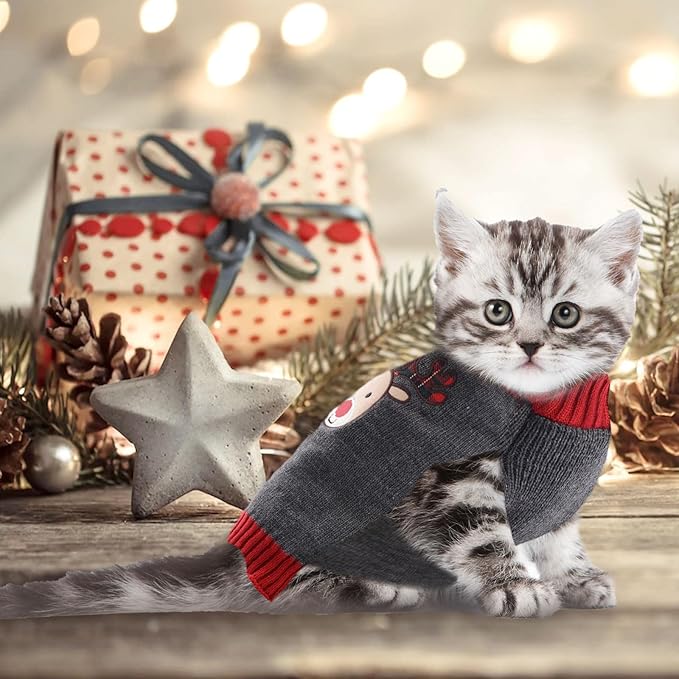 Dog Christmas Sweater Xmas Pet Clothes Cute Gray Reindeer Holiday Puppy Cat - Image 8