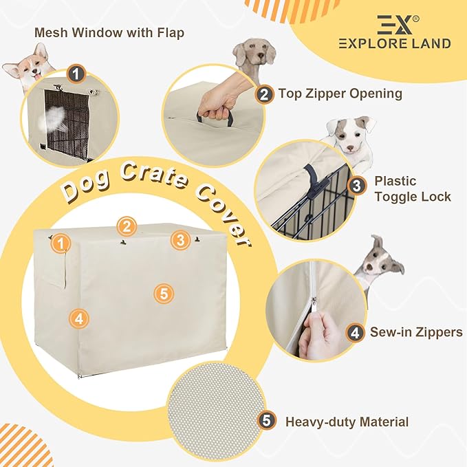 Explore Land 24 inches Dog Crate Cover Heavy Duty Polyester Pet Kennel Sunshade - Image 3
