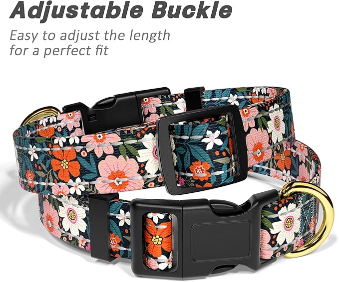 Reflective Dog Collar for Medium Dogs, Cute Flower Theme Adjustable Heavy-Duty - Image 6