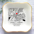 Custom Location Map Engaged Ring Dish Engagement Gift, Jewelry Tray Gifts by Anniversaree