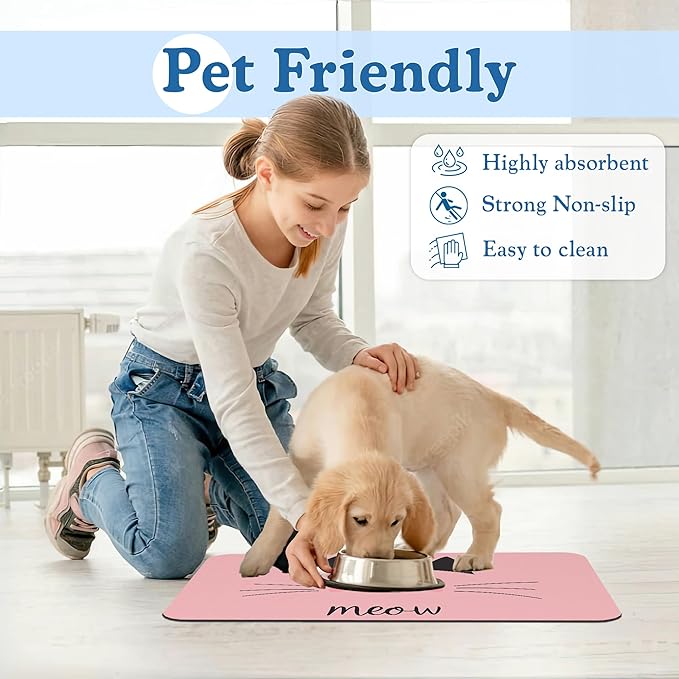 Pink Cat Dog Food Mat–Christmas Stocking Absorbent Quick Dry Feeding Placemat - Image 6