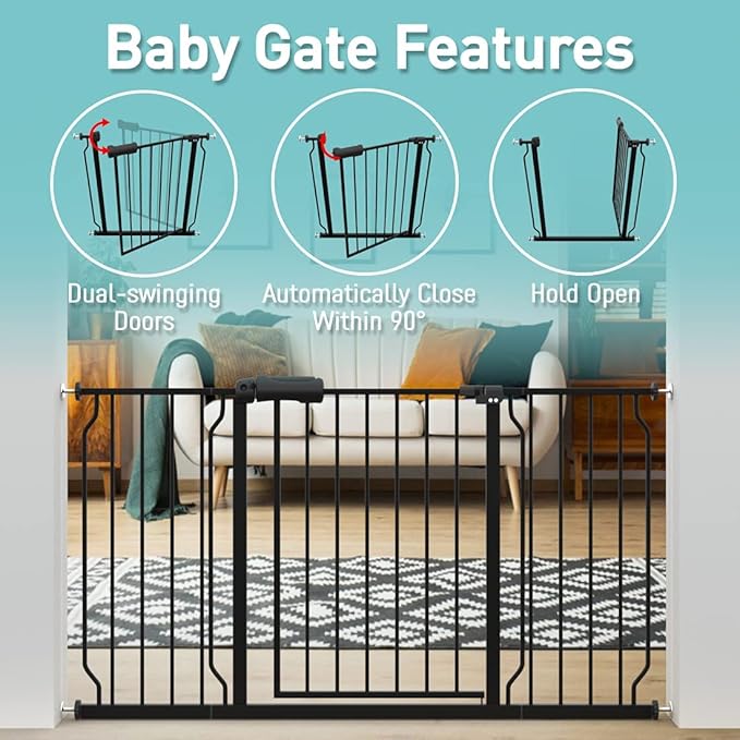 WAOWAO Baby Gate 62.19-66.92" Extra Wide Pressure Mounted Walk Through Swing - Image 3