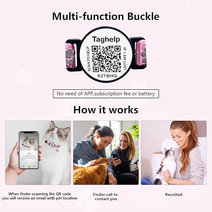 2 Pack QR Code Cat Collar with Instant Lost Pet Recovery System, Scan - Image 6