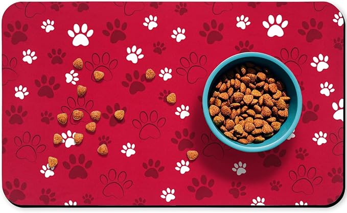 Dog Food Mat, Absorbent Water Bowl Mats Cat Pet Feeding Placemats Red 24 * 32 by Zoeeya