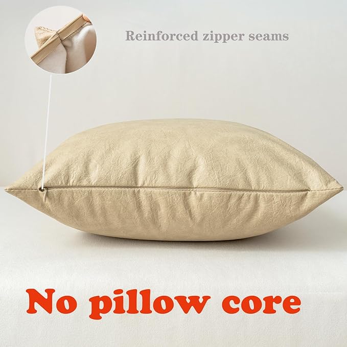 Oversized Neutral Decorative Leather Pillow Cover Pack of 2, - Image 2
