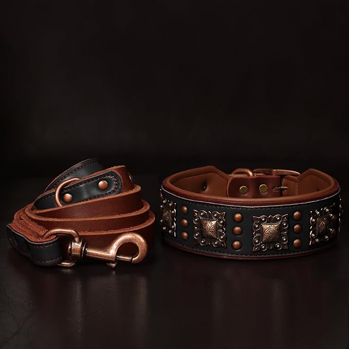 PET ARTIST Upgrade Padded Leather Dog Collar, 2 inch Wide Genuine Leather Dog - Image 3
