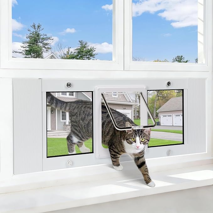 Full Size Cat Door Window Insert, fits 23'‘-28’' Various Sliding Windows by Lanmun