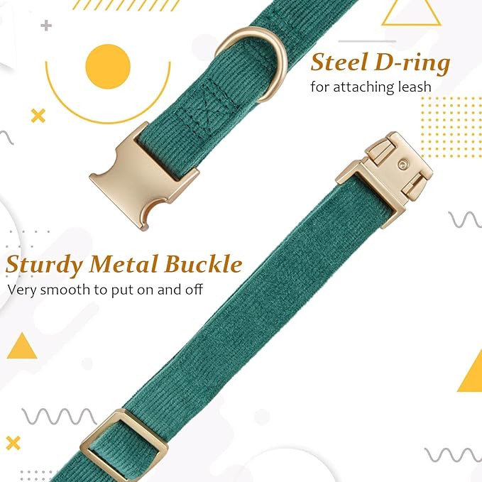 Soft Cotton Dog Collar with Metal Buckle Adjustable Heavy Duty Comfy Corduroy - Image 3