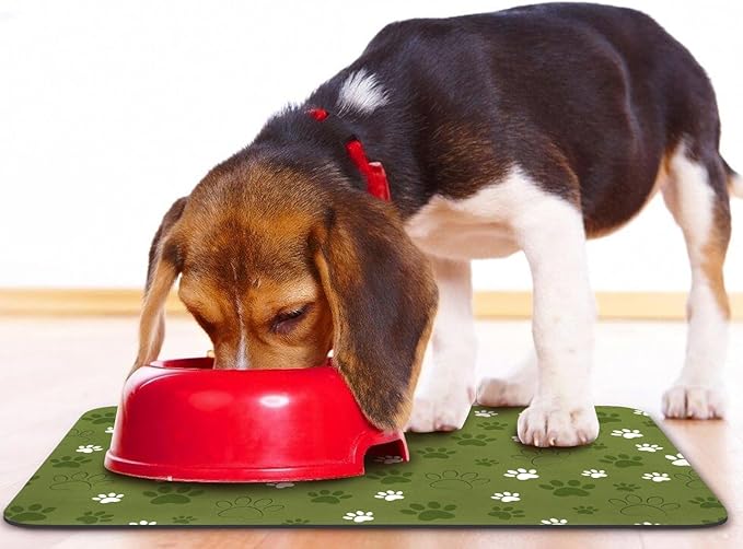 Dog Food Mat, Absorbent Water Bowl Mats Cat Pet Feeding Placemats Dark Green 24 - Image 6