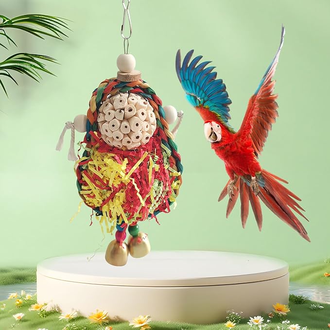 Bird Hoop Swing and Parakeet Toys, Natural Sola Balls and Shredding Hanging Toy - Image 9