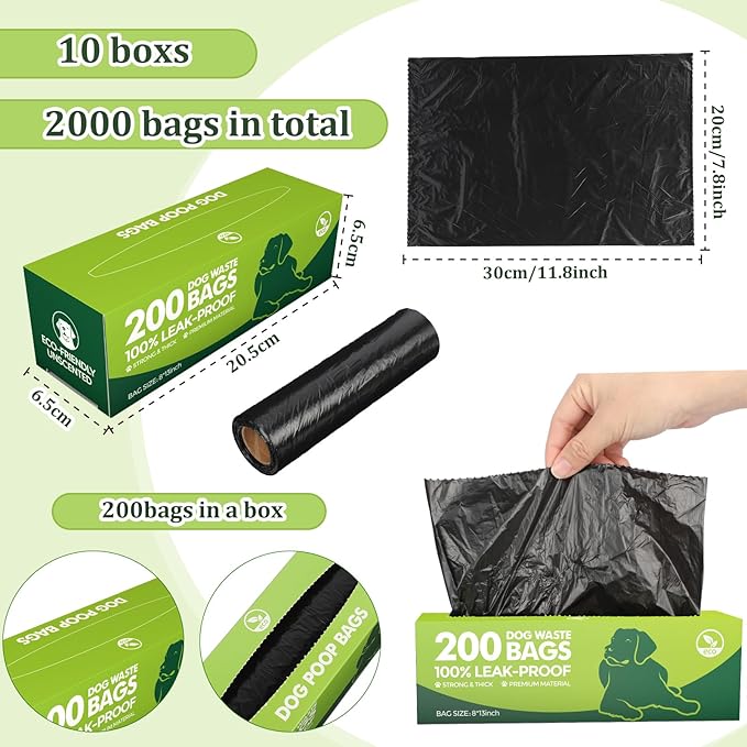 Sherr 10 Boxed Rolls 2000 Counts Dog Poop Bags Bulk Leak Proof Dog Waste Bags - Image 2